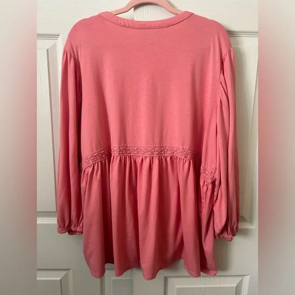 Roaman's Pink Lace Accent Balloon Sleeves Top 22/24-1x - Picture 3 of 5